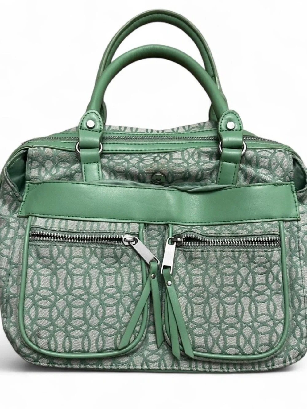 Vintage Y2K Green Patterned Satchel Handbag - Unbranded
